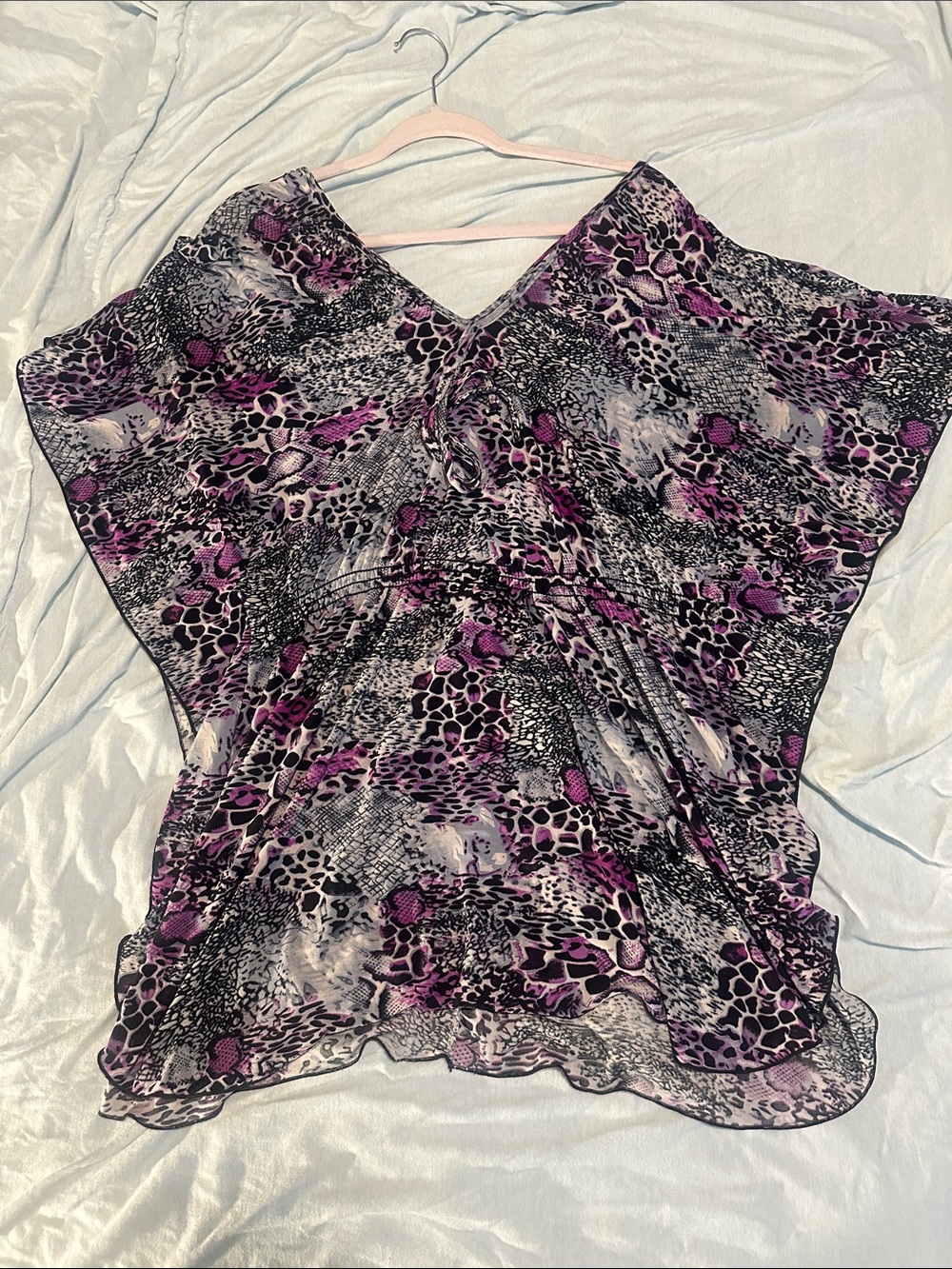 V-Neck Purple Animal Print Tunic